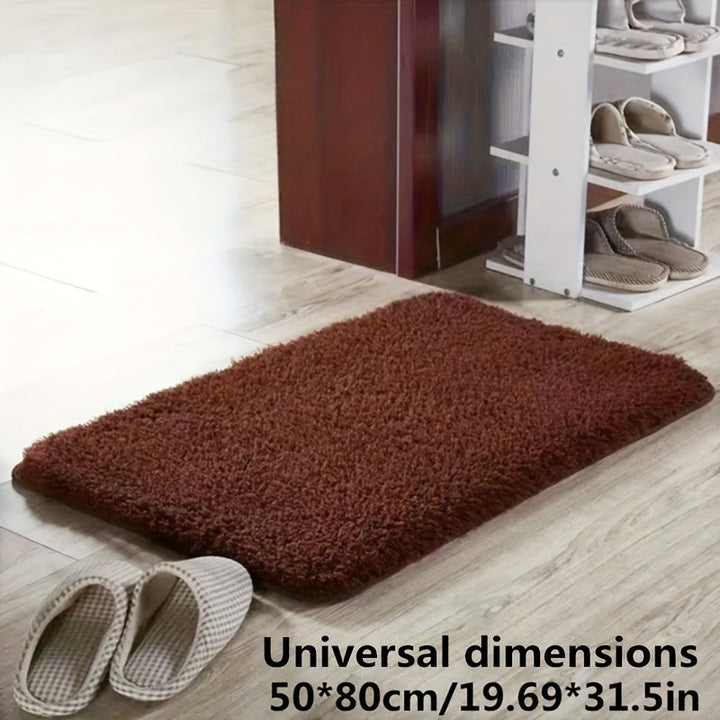 Home comfort bath mat, soft polyester, non-slip, absorbent, stylish bathroom decor.