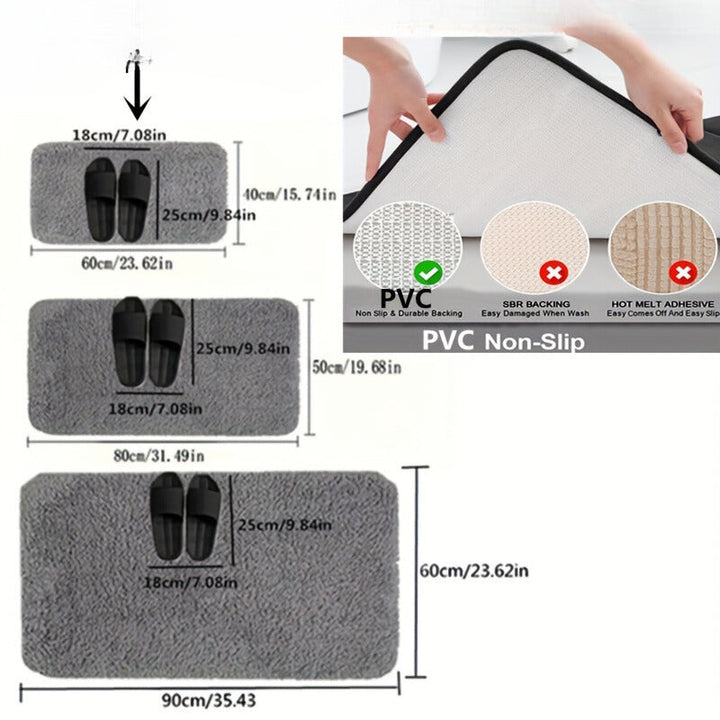 Plush polyester bath mat, absorbent and non-slip, perfect for modern bathroom decor.