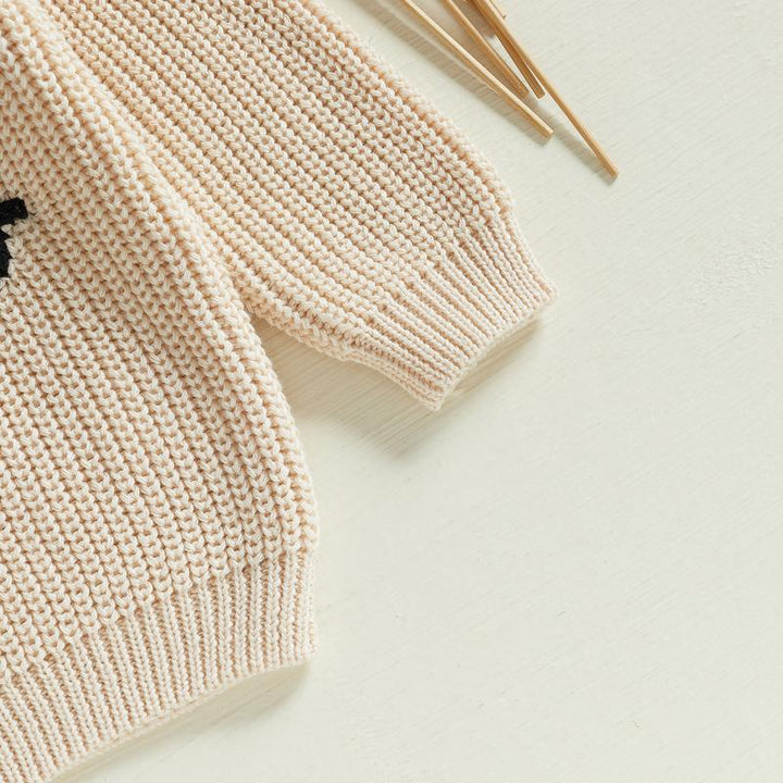 Adorable knit baby pullover, soft and embroidered, perfect for stylish infant comfort.