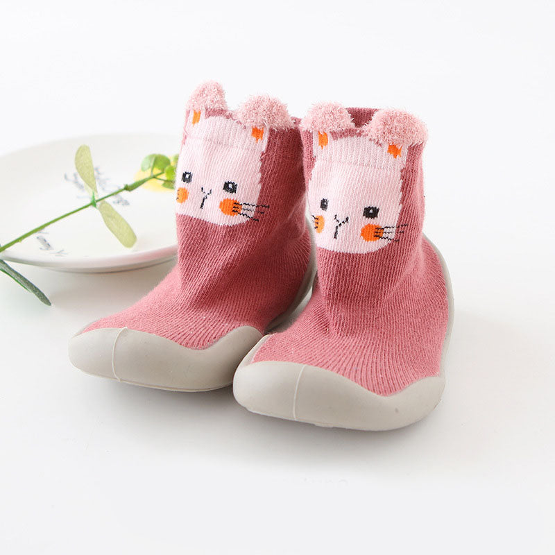 Soft knitted toddler slippers, anti-slip sole, cozy baby booties for little feet