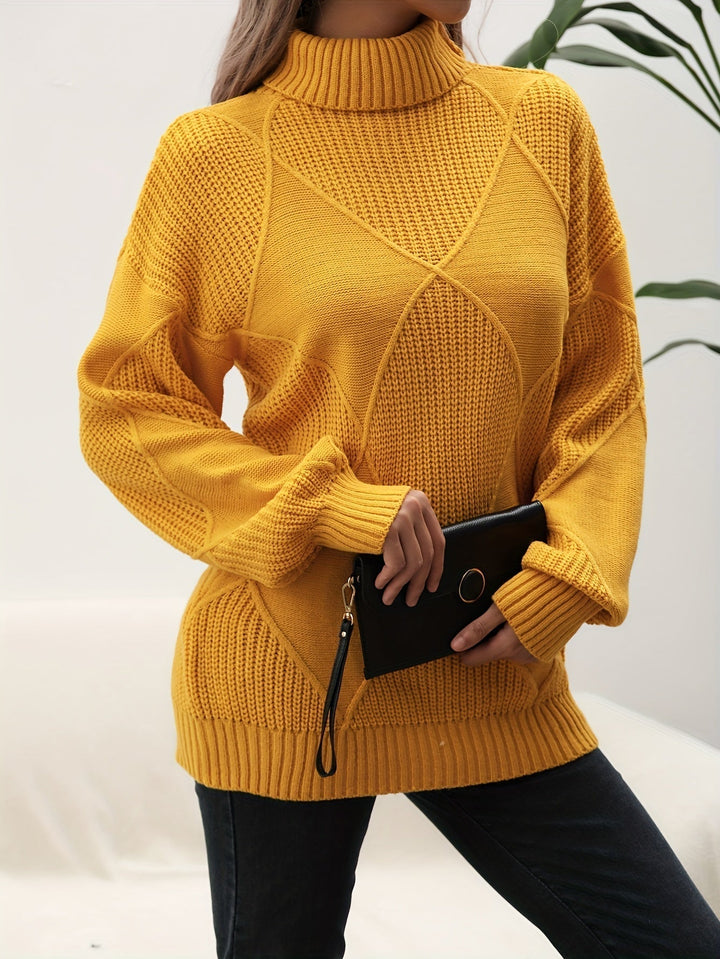 Elegant women's soft knitted turtleneck sweater, a stylish and warm piece for chic winter outfits.