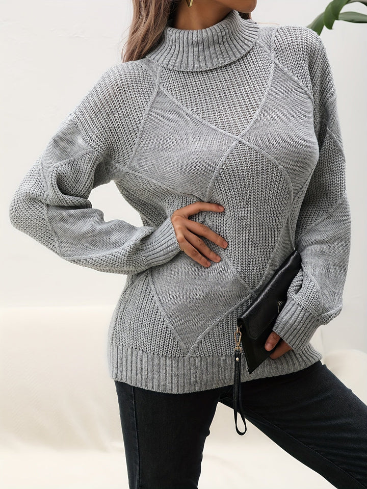 Stylish women's knitwear: Soft turtleneck sweater with dropped shoulder. Ideal for comfortable winter and autumn.