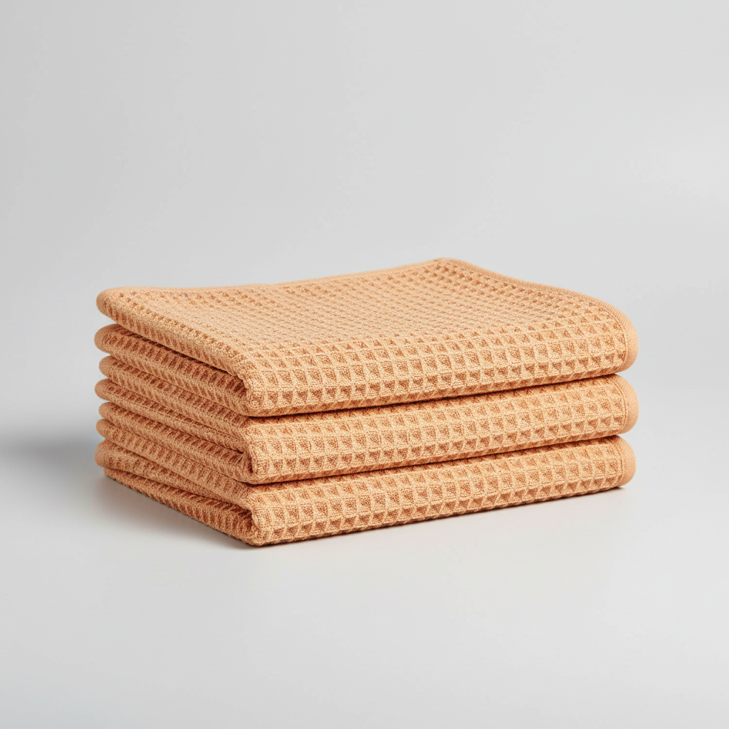 Close-up of the textured waffle weave on a quick-dry microfiber washcloth for skincare routine