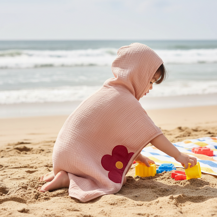 Soft muslin hooded bathing poncho for kids 0-6 years, quick dry cotton towel for bath time