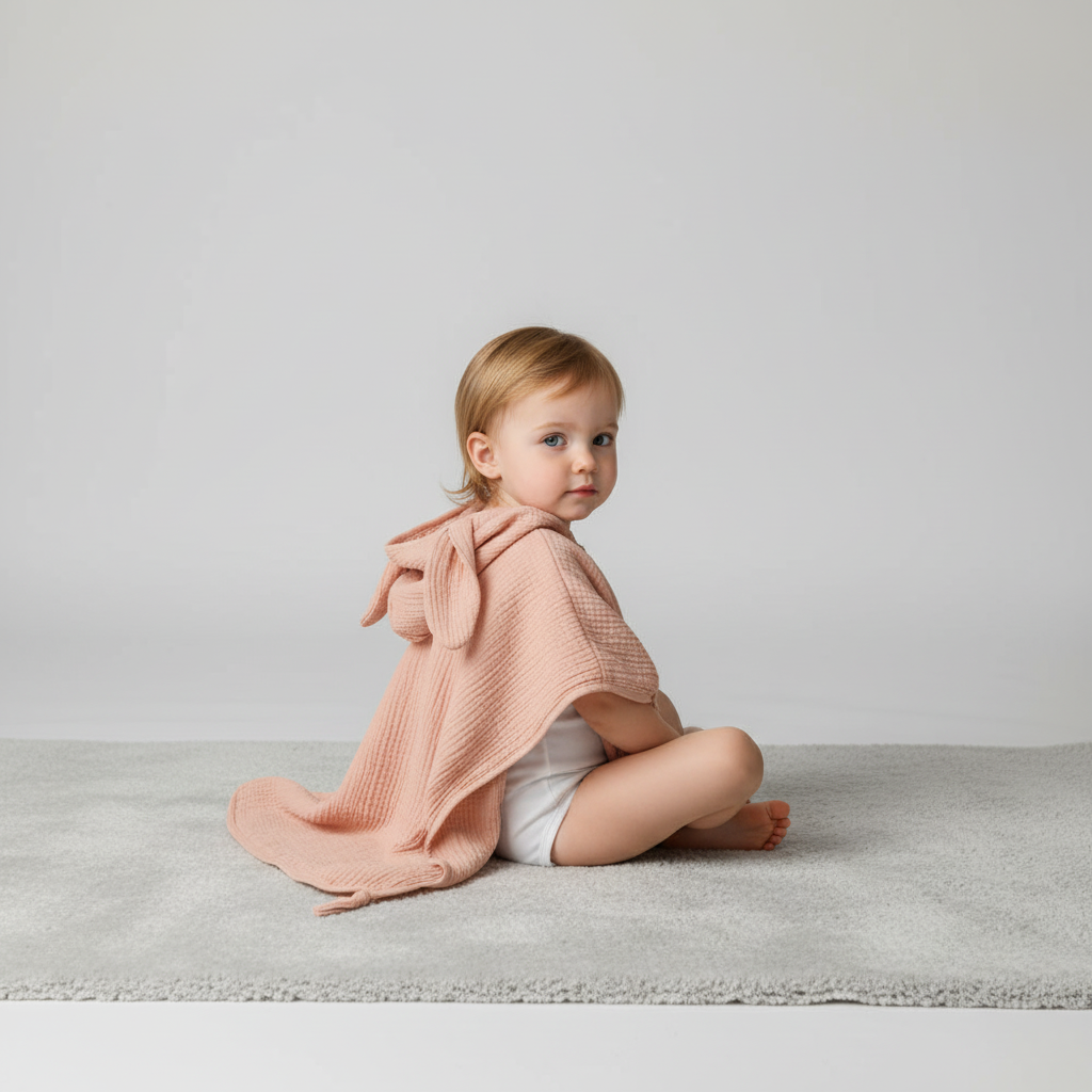 Folded muslin kids wrap hooded towel, soft cotton for toddlers, ages 0-6 years