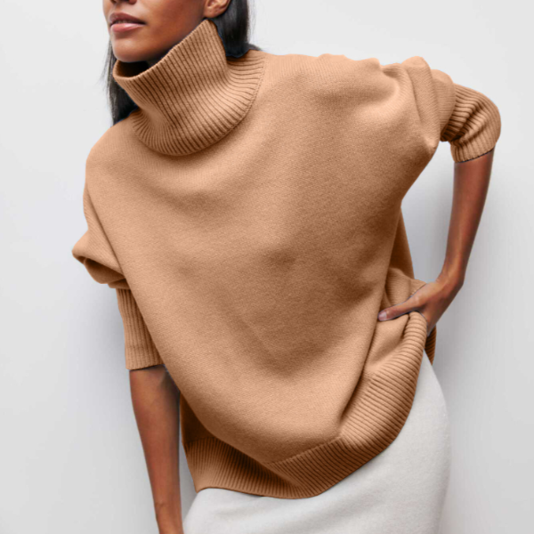 Women's soft knit oversized turtleneck sweater, a cozy & stylish pullover for fall/winter.