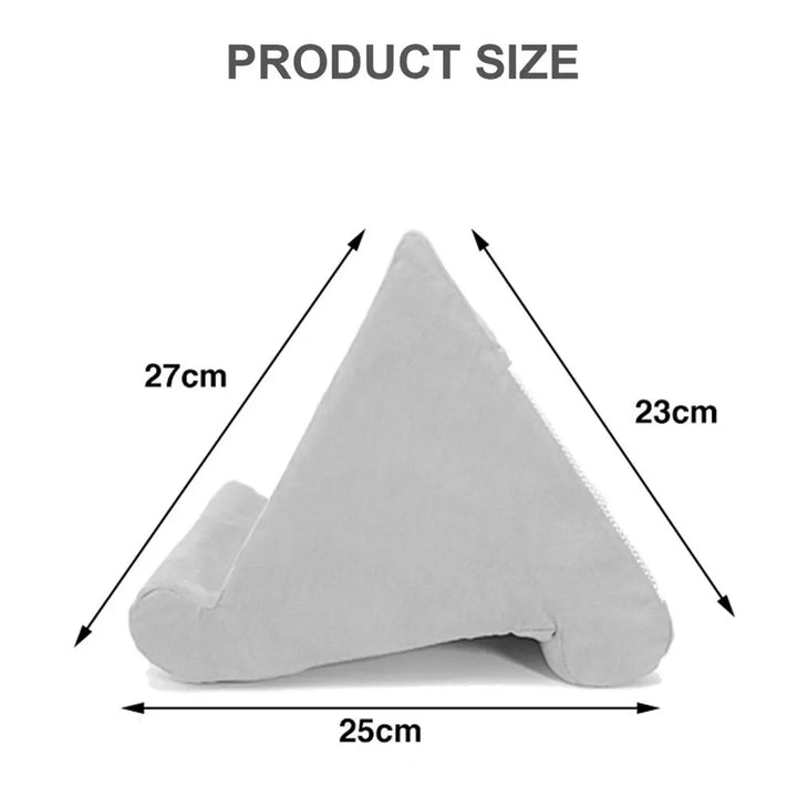 Portable device support pillow stand, great for hands-free use on desk, couch, or bed.