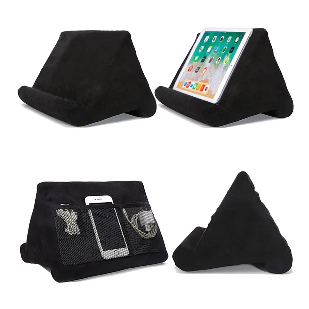 Cozy bed tablet & phone stand pillow, perfect for hands-free entertainment or reading in comfort.