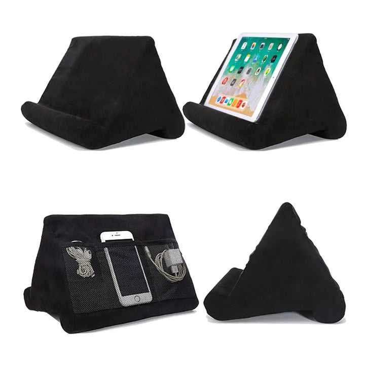 Cozy bed tablet & phone stand pillow, perfect for hands-free entertainment or reading in comfort.