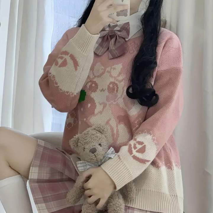 Soft pink women's round neck knit jumper, perfect for everyday casual wear & comfort.