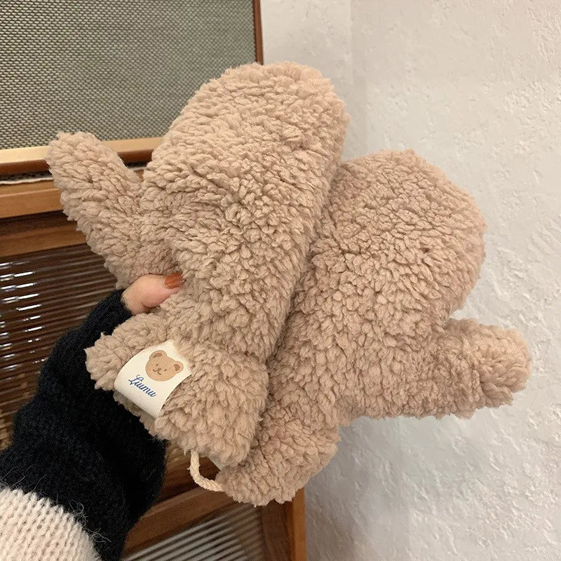 Fluffy plush ladies' mittens, incredibly soft and warm for cold winter days.