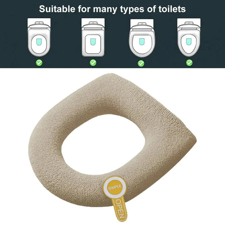 Unisex warm toilet seat cushion cover. Soft, easy to install, polyester bathroom accessory for added comfort.