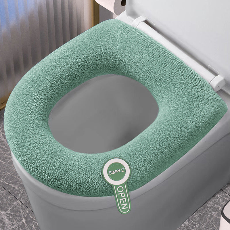 Plush, warm toilet seat cushion cover for comfort. Hygienic, soft polyester, easy to install bathroom accessory.