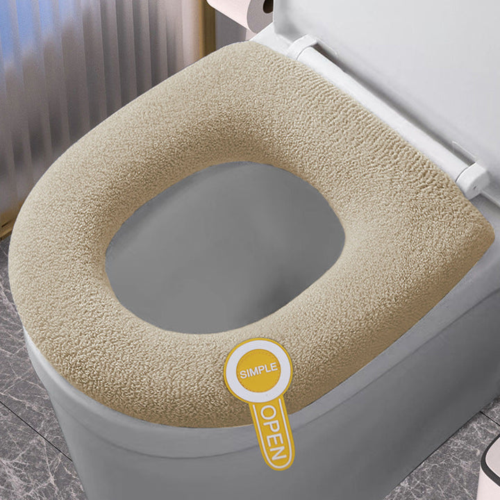 Stay warm with this soft, easy-install toilet seat cushion cover. Hygienic polyester bathroom accessory in green.