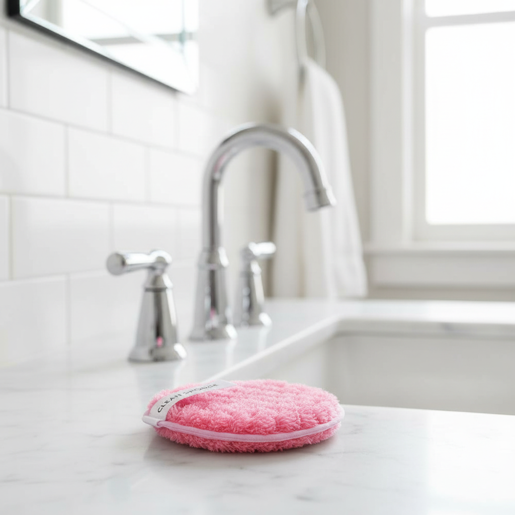 Soft reusable facial cleansing sponge, white, for gentle skincare and makeup removal