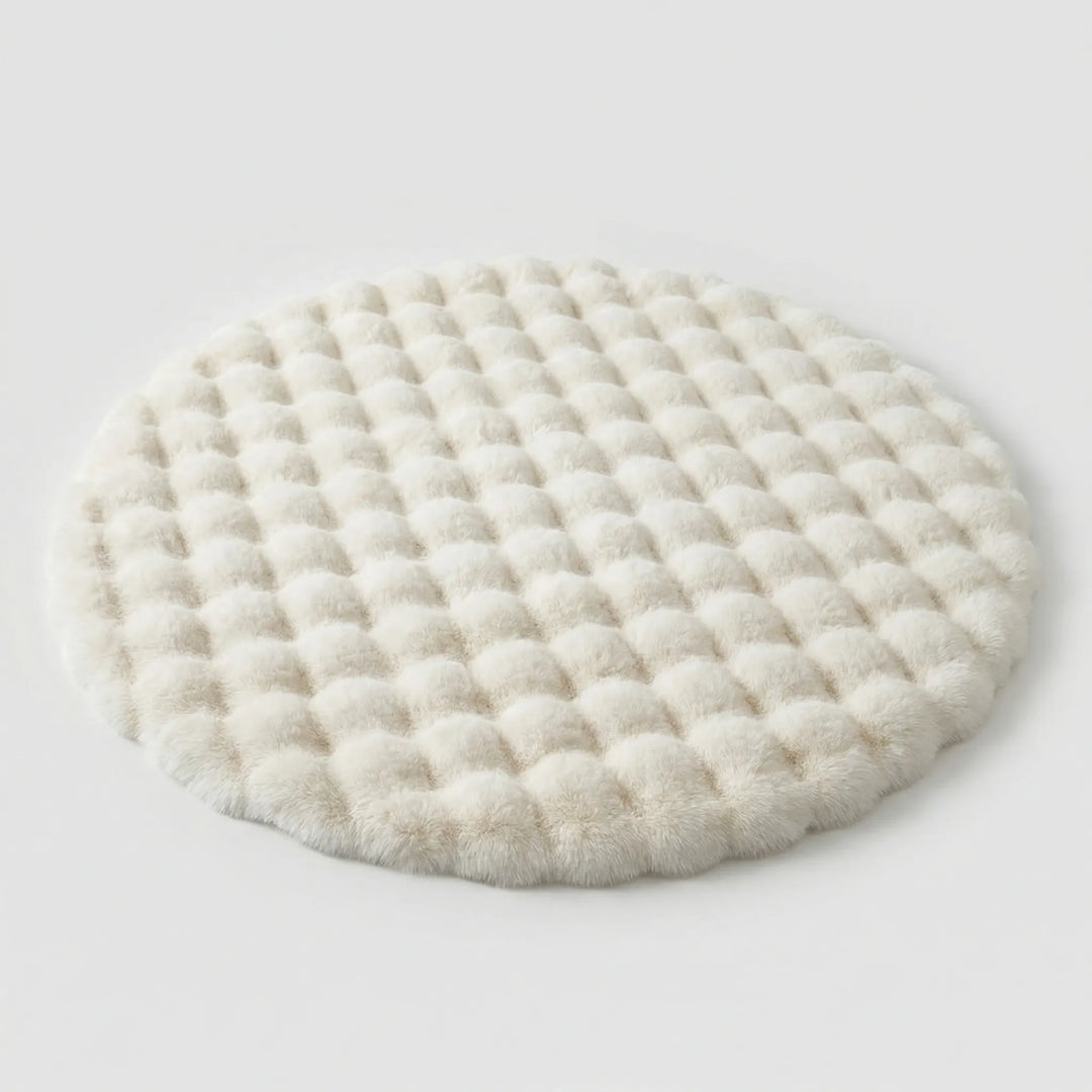 Flowique soft tufted round area rug with wave pattern, luxurious plush texture for home decor.