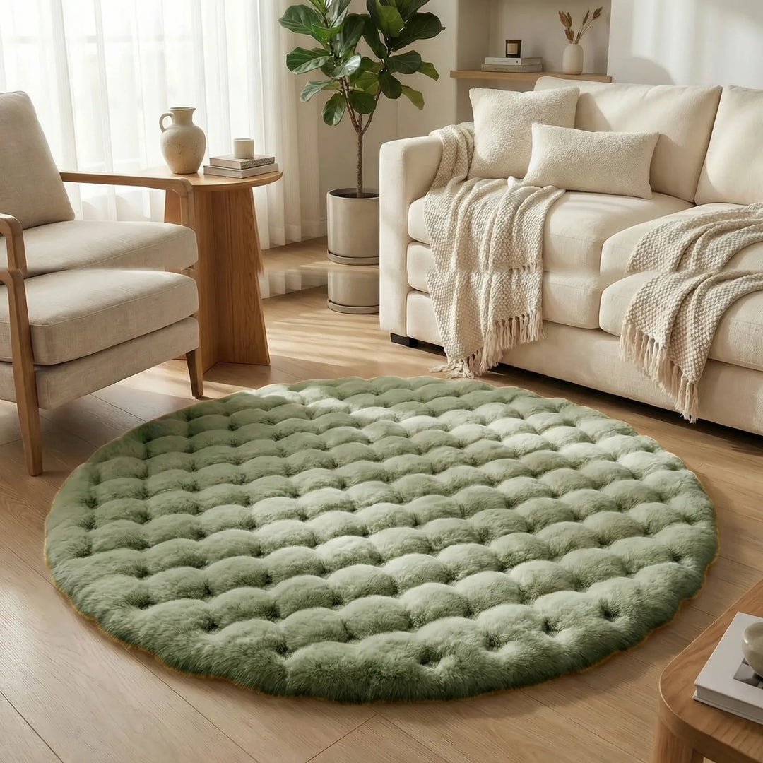 Comfortable round plush living room rug, soft tufted waves add texture and warmth to your home.