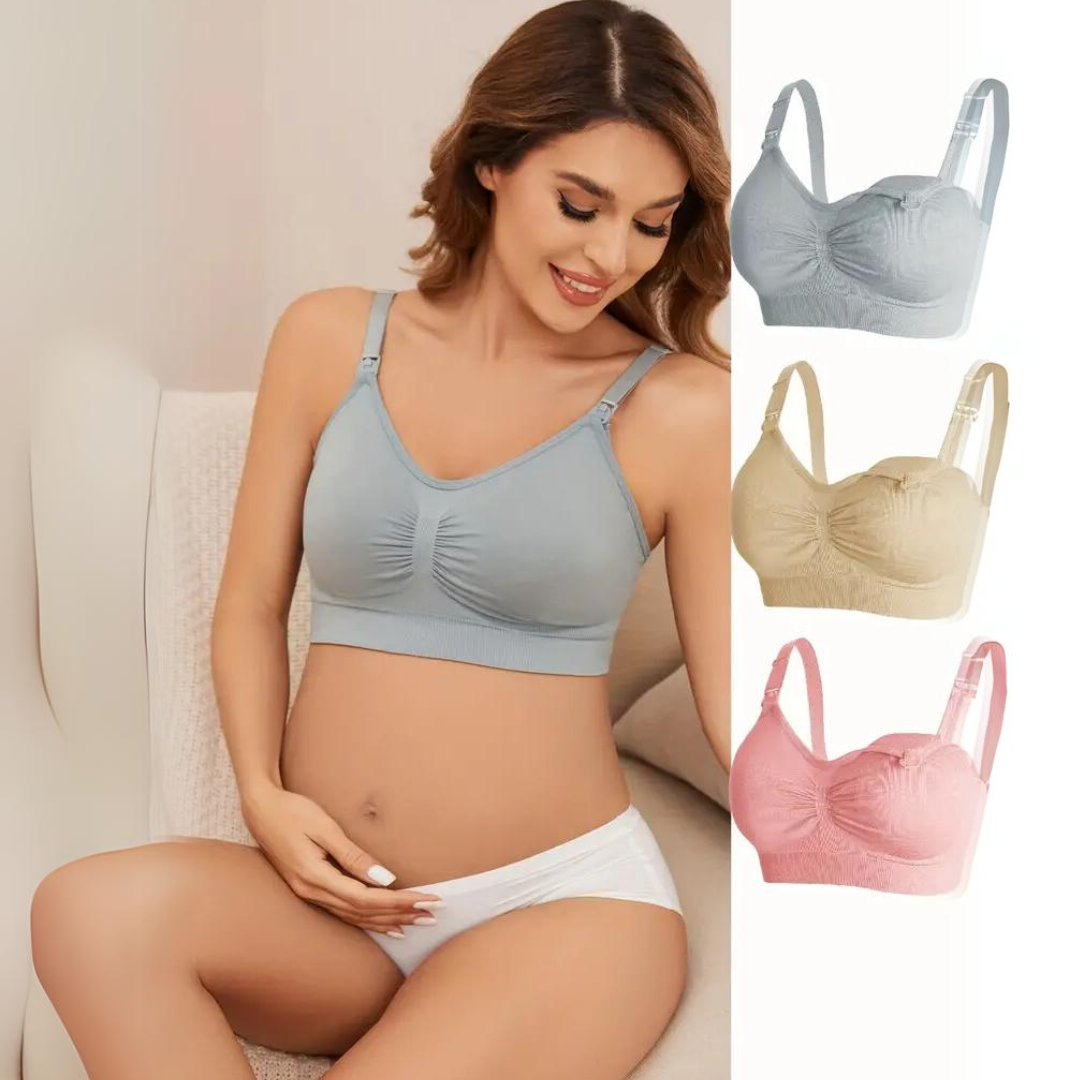 Soft, seamless 3-pack nursing bras for new moms. Comfortable maternity & breastfeeding support lingerie.