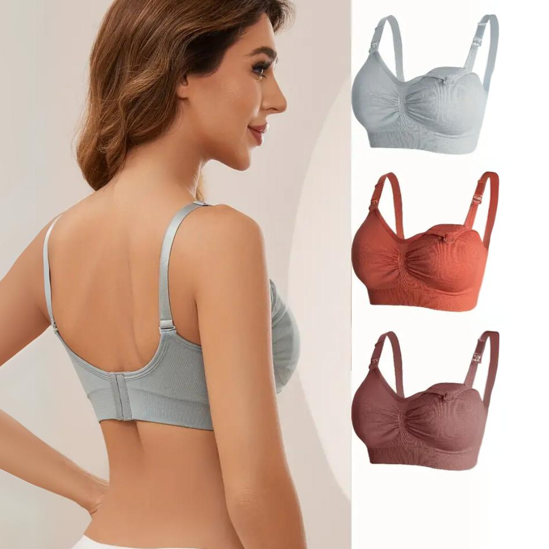 Versatile 3-pack women's seamless nursing bras. Soft, comfortable support for maternity & breastfeeding.