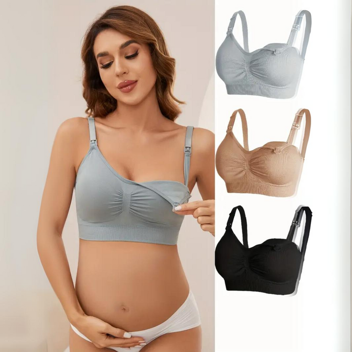 Comfortable postpartum seamless nursing bra set (3-pack). Soft support for new moms breastfeeding.