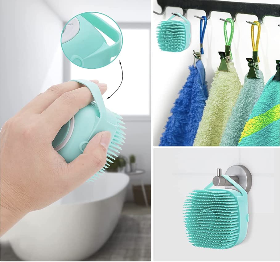 Blue soft-bristled silicone brush for pet bathing and grooming, suitable for all pet sizes
