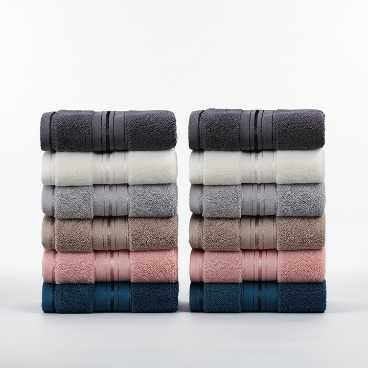 Absorbent terry guest towels 12-pack by Towelino, soft cotton, durable and stylish for modern home decor.