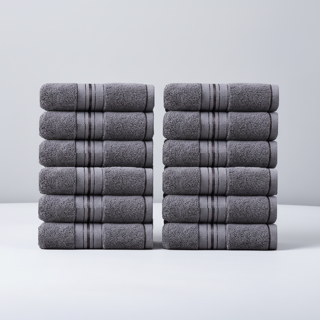 Soft terry Towelino guest towel set of 12, absorbent cotton, crisp white color, essential bathroom linens.