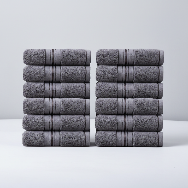 Soft terry Towelino guest towel set of 12, absorbent cotton, crisp white color, essential bathroom linens.