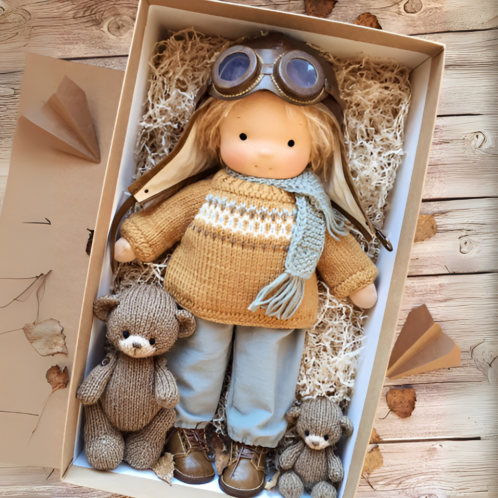 Soft Waldorf doll, an educational toy handcrafted from natural materials, perfect for kids.