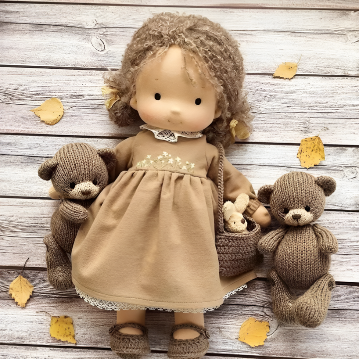 Children's soft Waldorf doll, designed for imaginative play, a cherished natural fiber gift.