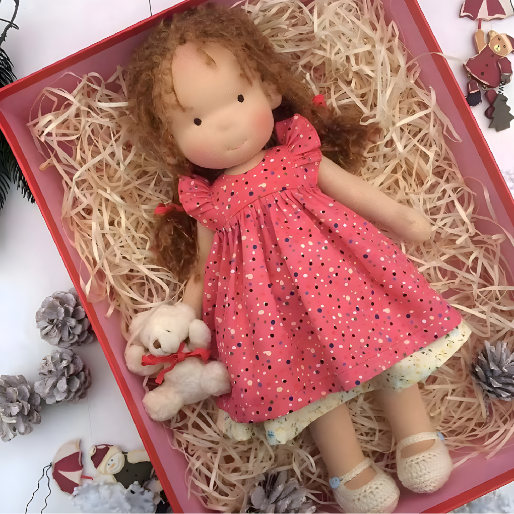 Soft Waldorf doll, an heirloom quality children's toy, made from natural, sustainable fibers.