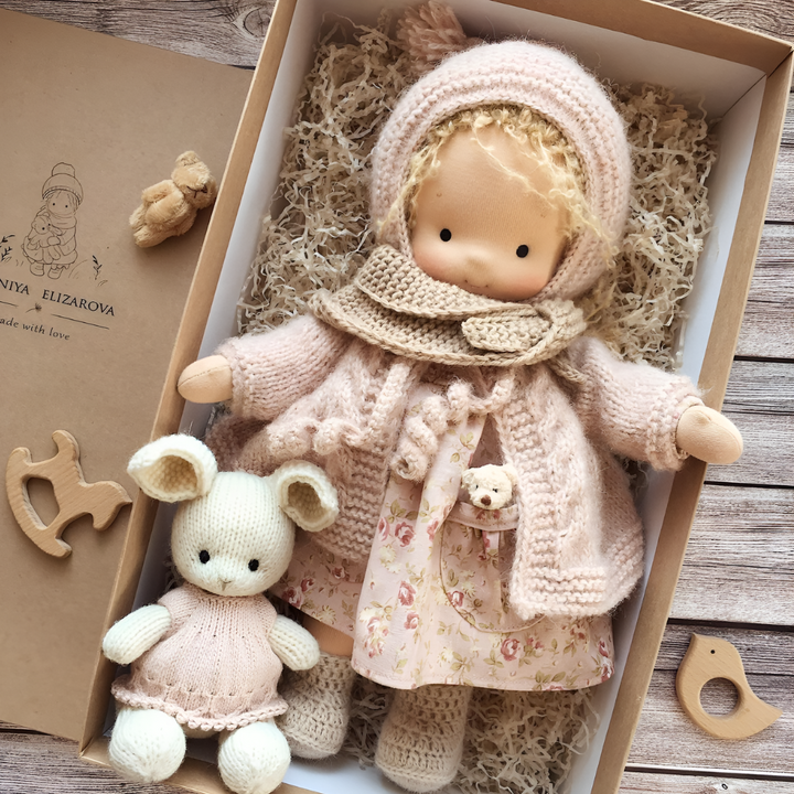 Children's soft Waldorf doll, a beloved natural fiber companion for endless imaginative play.