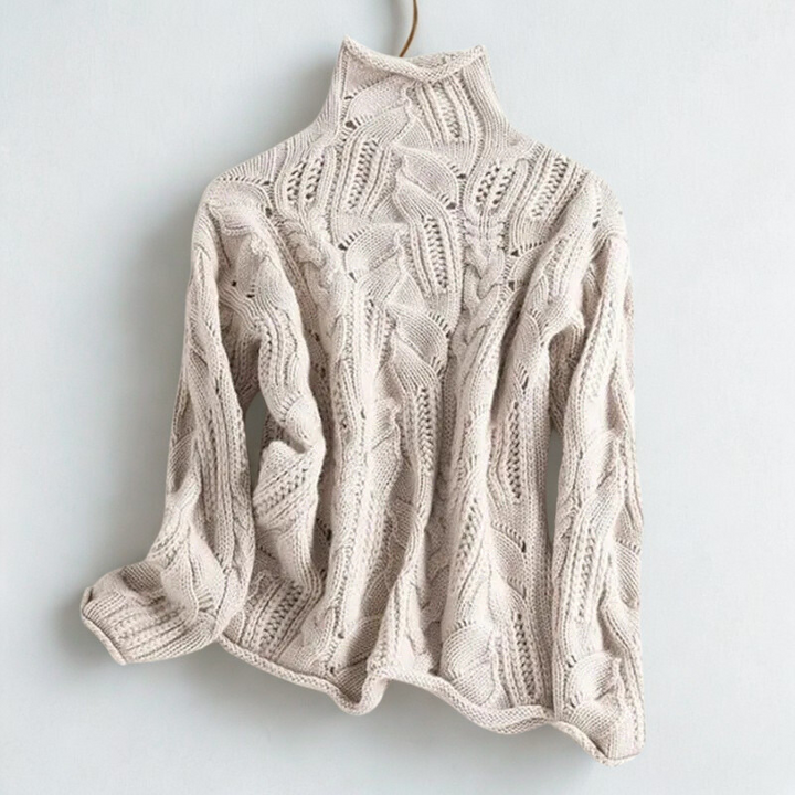 Soft, warm women's turtleneck knit sweater, perfect for cozy winter style and comfortable wear.