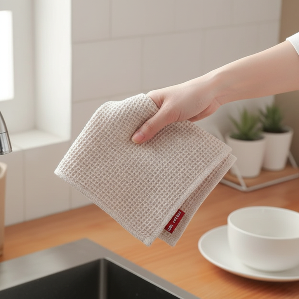 SoftTowel premium cotton absorbent cleaning towel in a neutral color, ideal for kitchen and home tasks