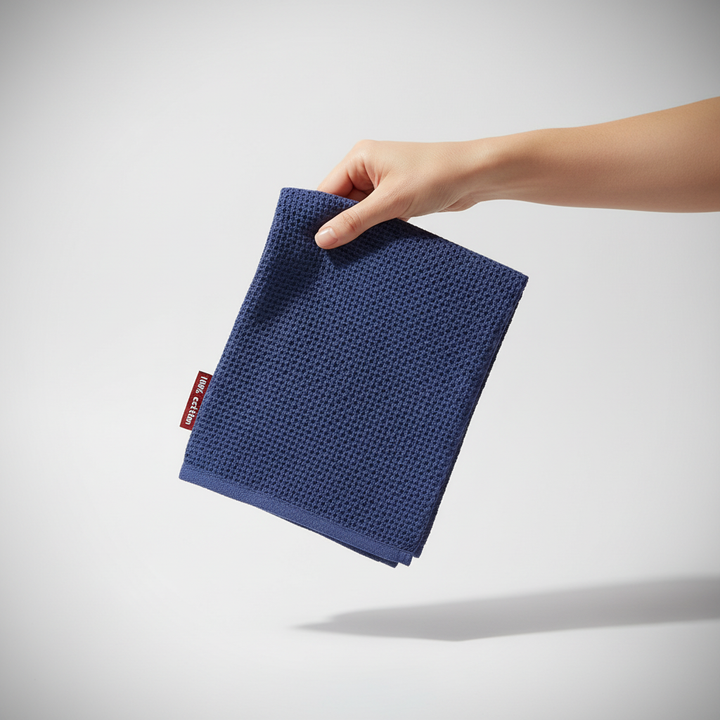 Close-up of the weave of a SoftTowel cotton cleaning towel, emphasizing its high quality and softness