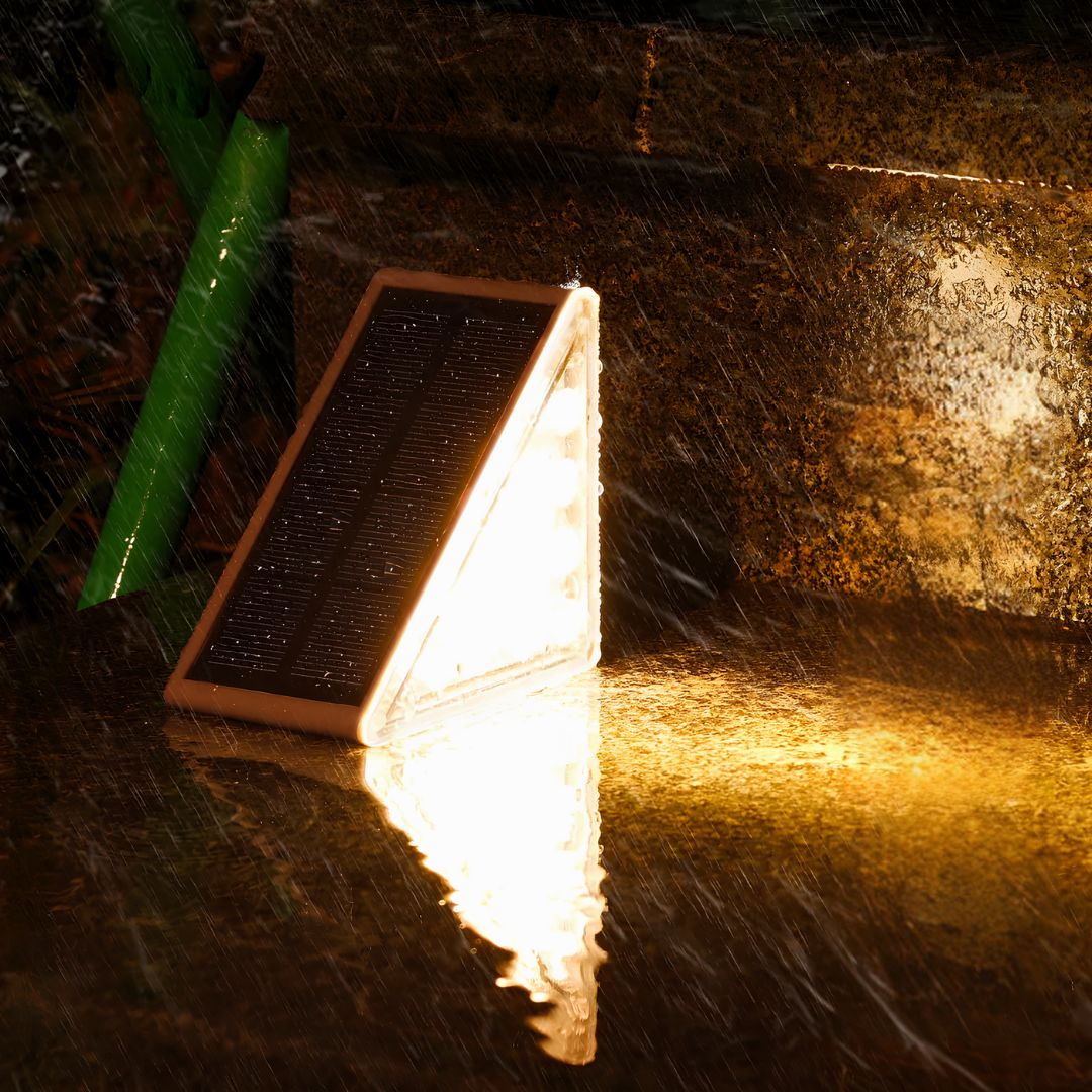 Outdoor solar-powered LED step lights, perfect for pathways and garden steps
