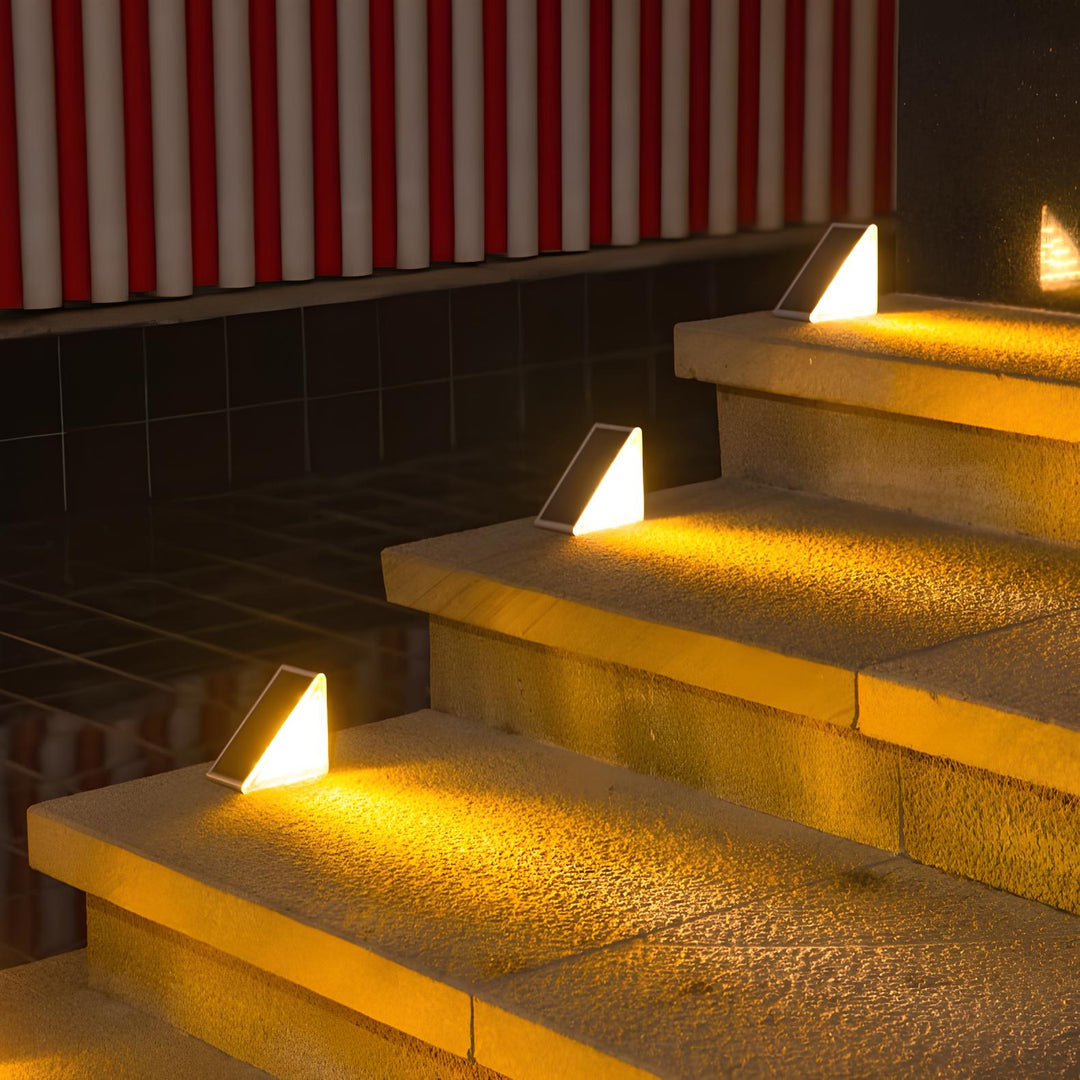 Durable LED step light with solar panel, perfect for decks and patios