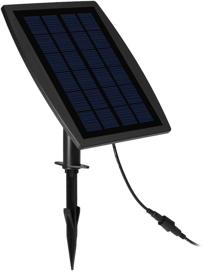 Outdoor garden solar pond oxygenator kit showing black solar panel and air pump components.