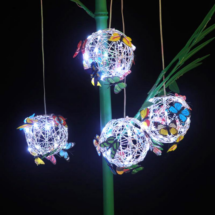 Vibrant solar-powered butterfly LED lights for outdoor decor. Waterproof, energy-saving garden accent lighting.