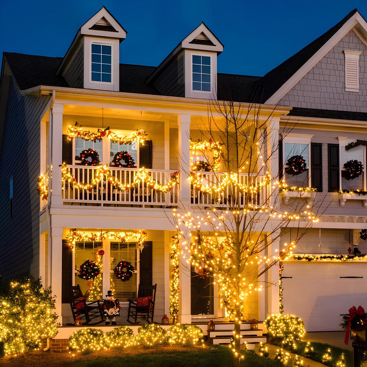 Decorative solar powered string lights, ideal for sustainable outdoor patio lighting