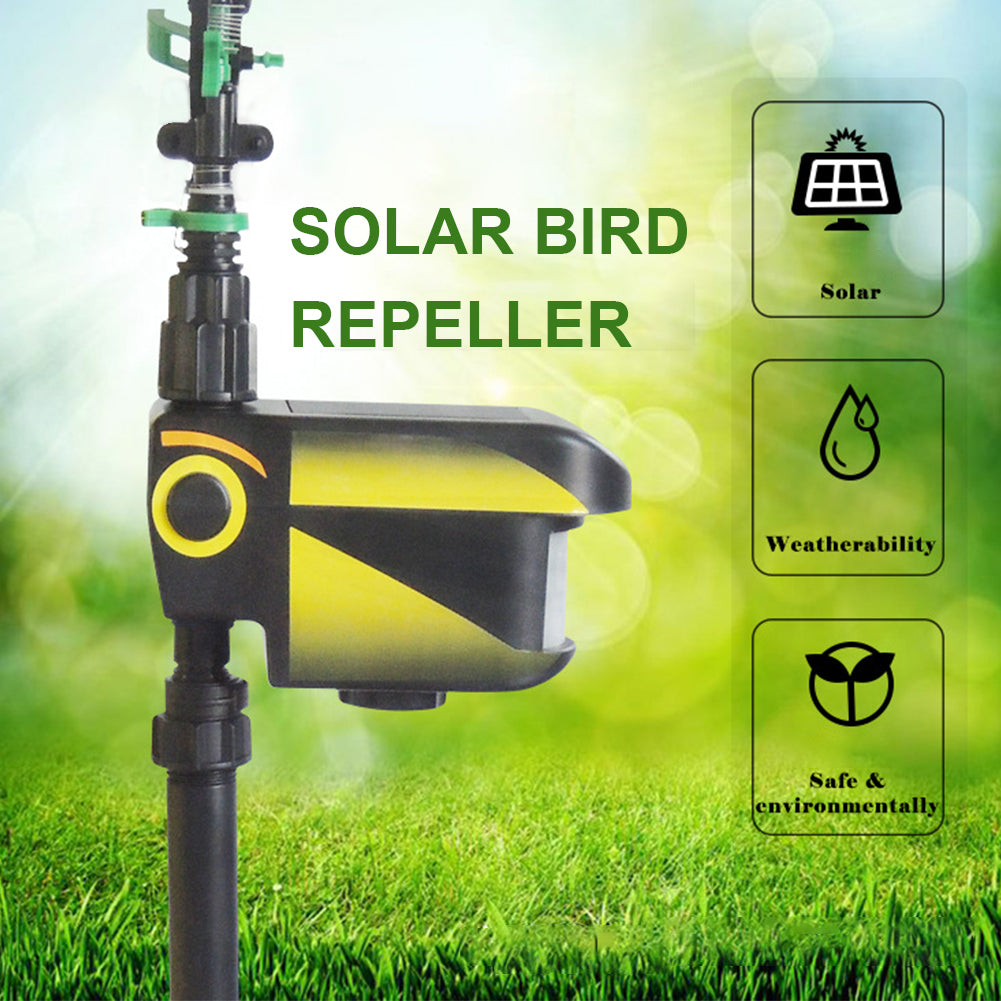 Outdoor solar-powered motion-activated sprinkler for pest control, an eco-friendly deer deterrent.
