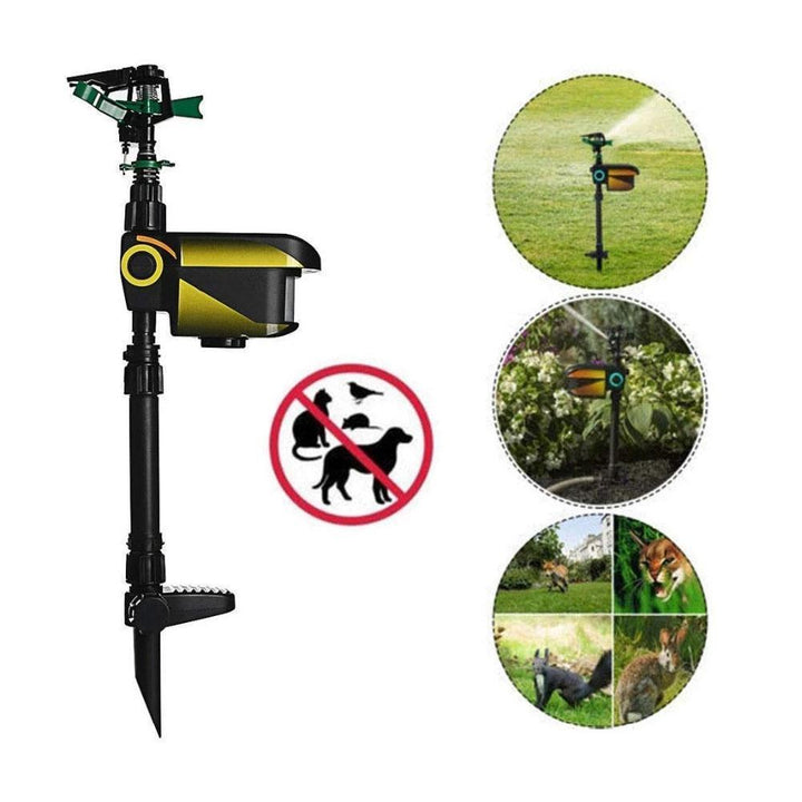 Advanced solar motion-activated sprinkler for garden protection, an efficient deer & animal repellent.