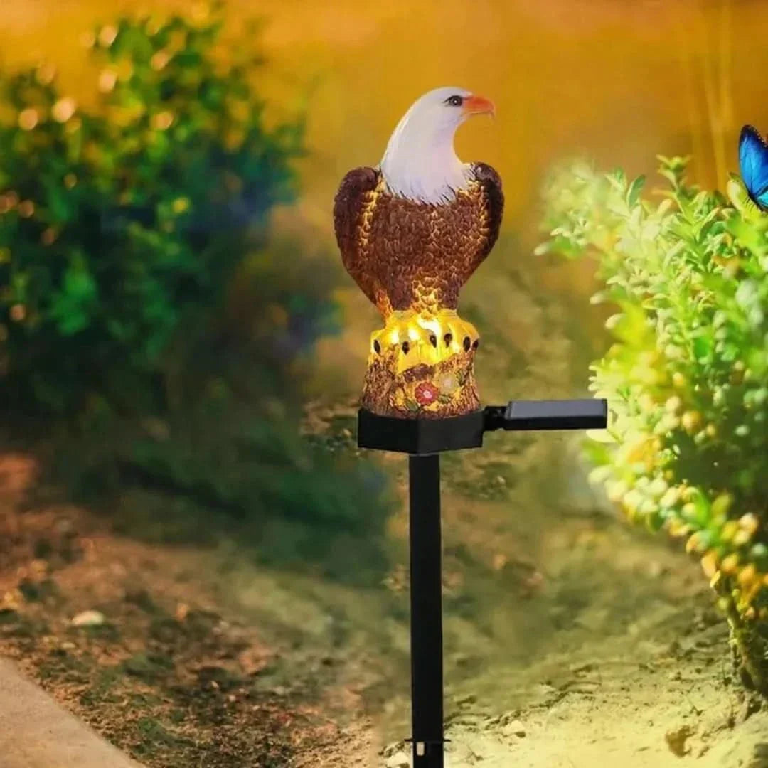 Close-up of NightPerch solar animal garden light, detailed design, bright LED for garden decor.