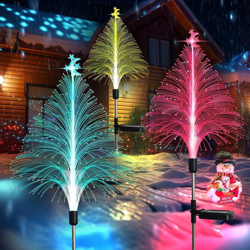Solar powered outdoor Christmas tree lights, perfect for garden & patio festive decor.