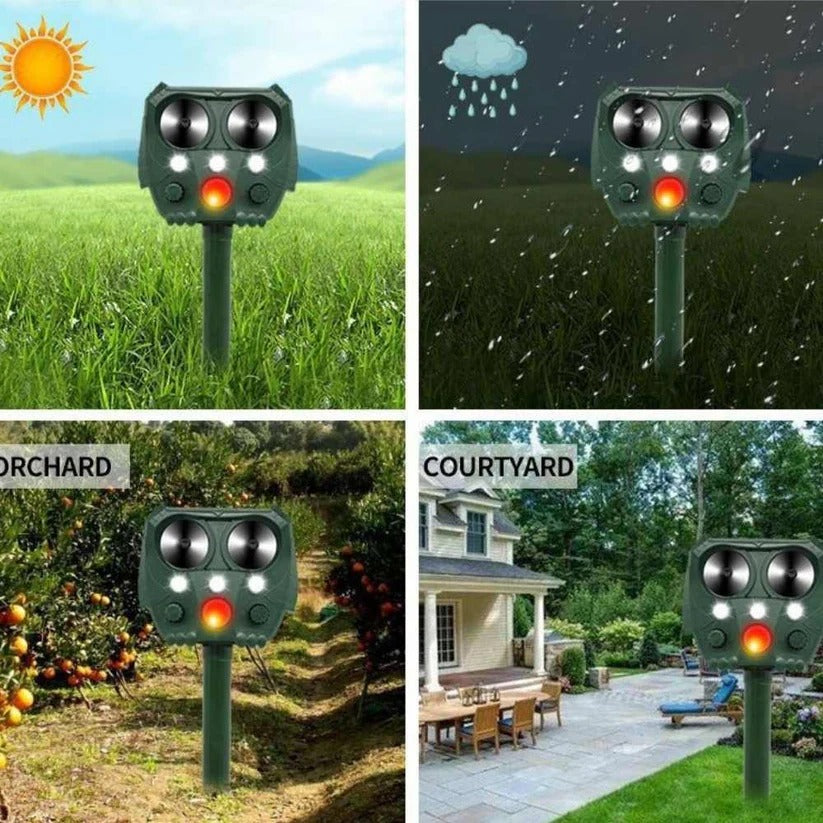 Ultrasonic yard defense: solar repellent for deer, raccoons, and pests.