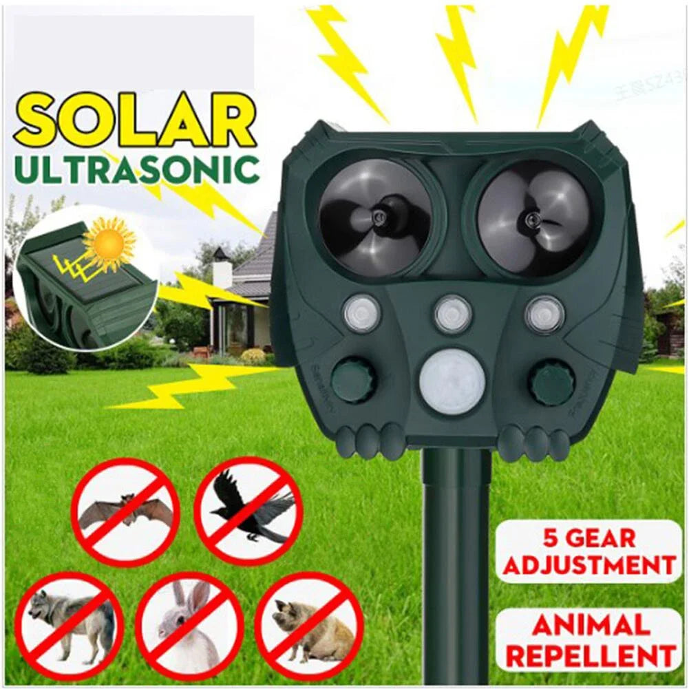 GuardPet solar-powered ultrasonic animal repeller with PIR motion sensor, outdoor & waterproof