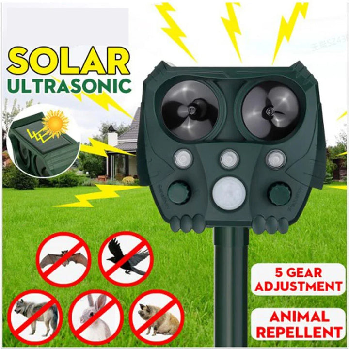 GuardPet solar-powered ultrasonic animal repeller with PIR motion sensor, outdoor & waterproof