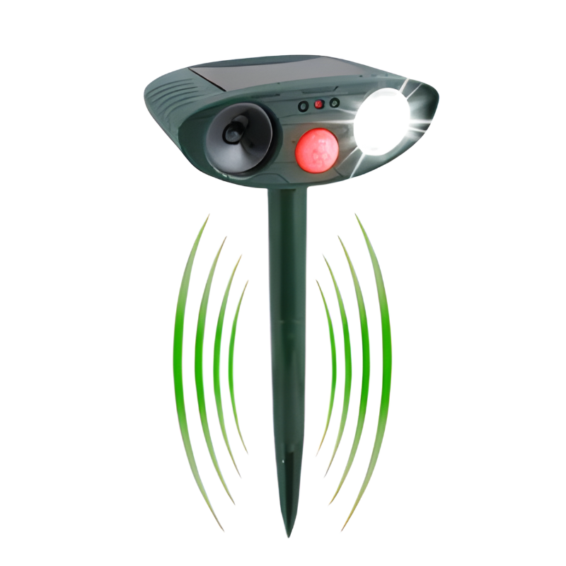 Solar ultrasonic chipmunk & pest repeller for effective garden and yard protection.