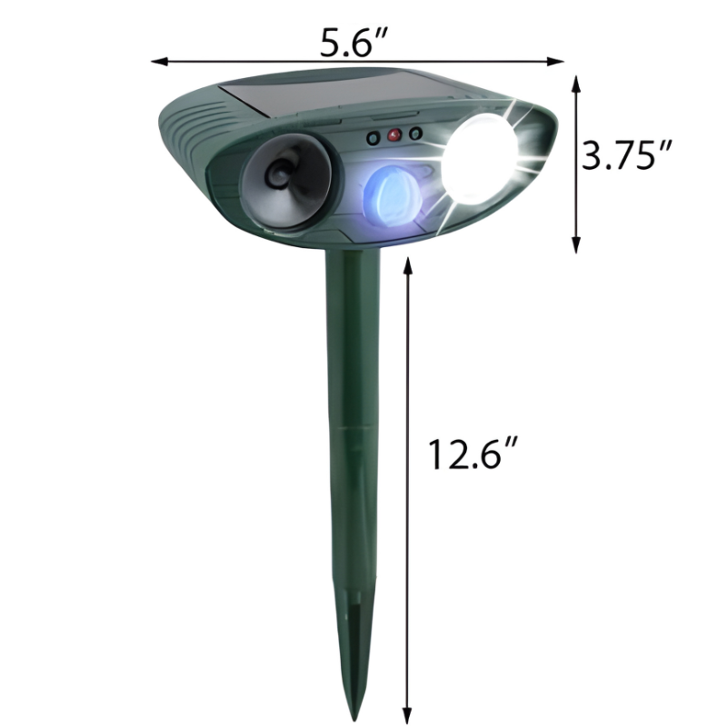 Weatherproof solar ultrasonic repeller keeps chipmunks, squirrels, & rodents from your garden & yard.