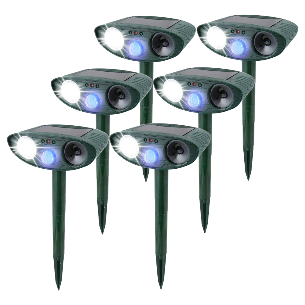 Effective garden pest control: solar ultrasonic rabbit repeller with flashing light & humane deterrent.